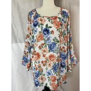 Zac & Rachel Lightweight Boho Floral Large Blouse 3/4 Bell Sleeve